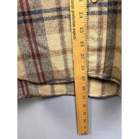 Philip Scott Inc Vintage shirt mens Medium Tan Button front Wool Plaid Pockets - Picture 7 of 9